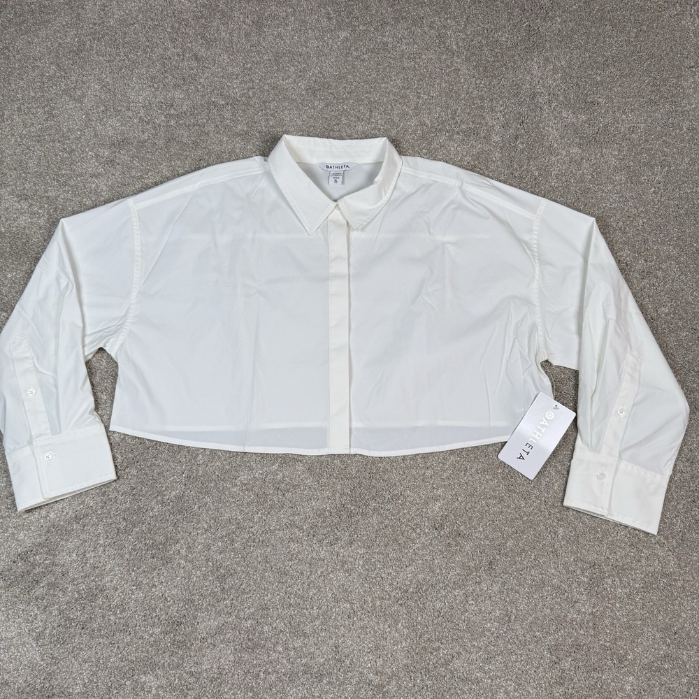 NWT Athleta Midday Ultra Cropped Long Sleeve Shirt Button Down White XL